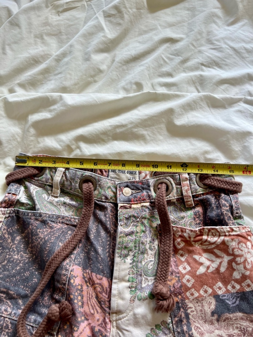 Free People Moxie Printed Brown Combo / Brn Motif Pull-On Barrel Jeans W 27 S - Picture 9 of 16
